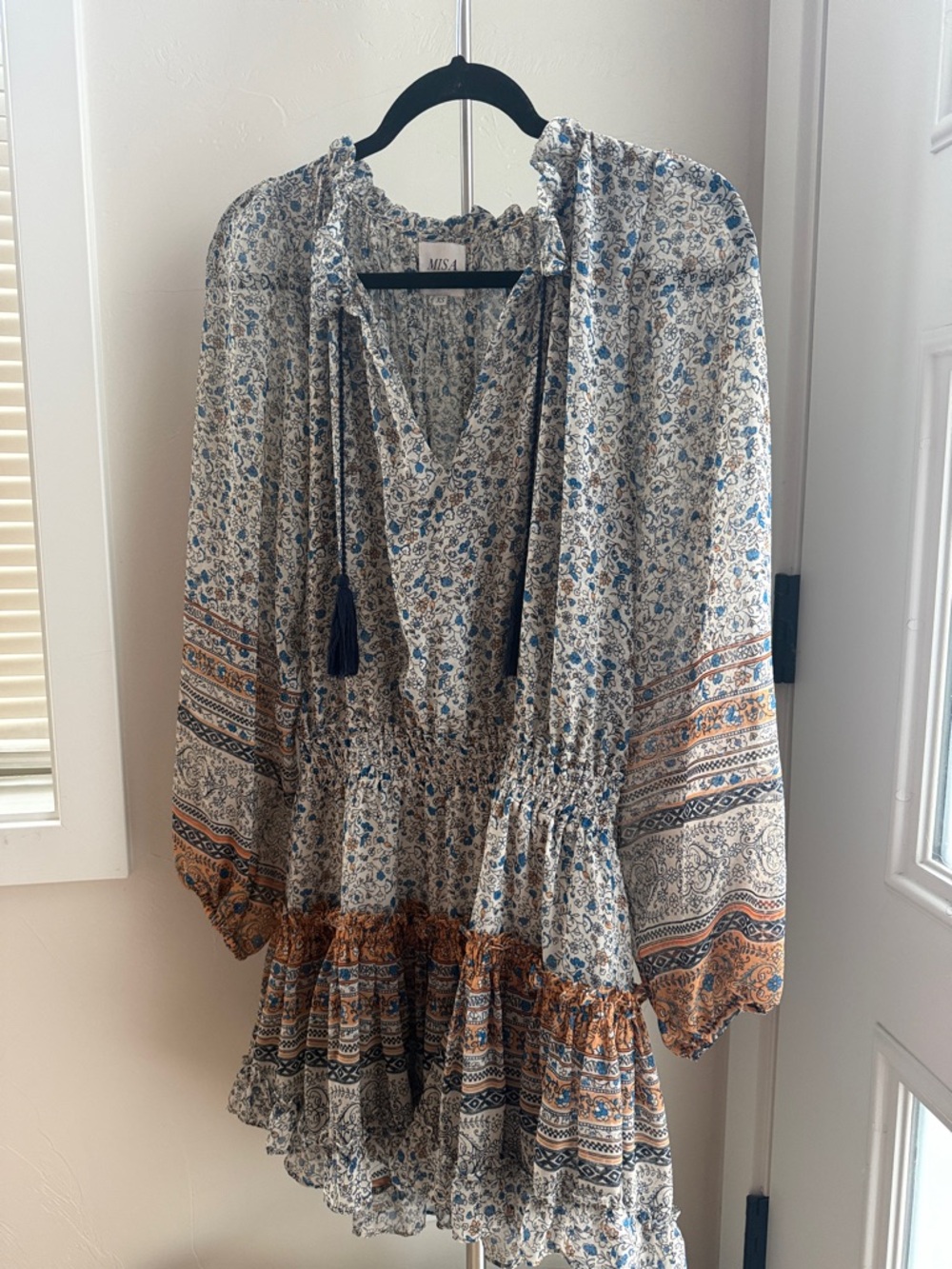 Misa Los Angeles Blue and Brown Floral Mini Dress